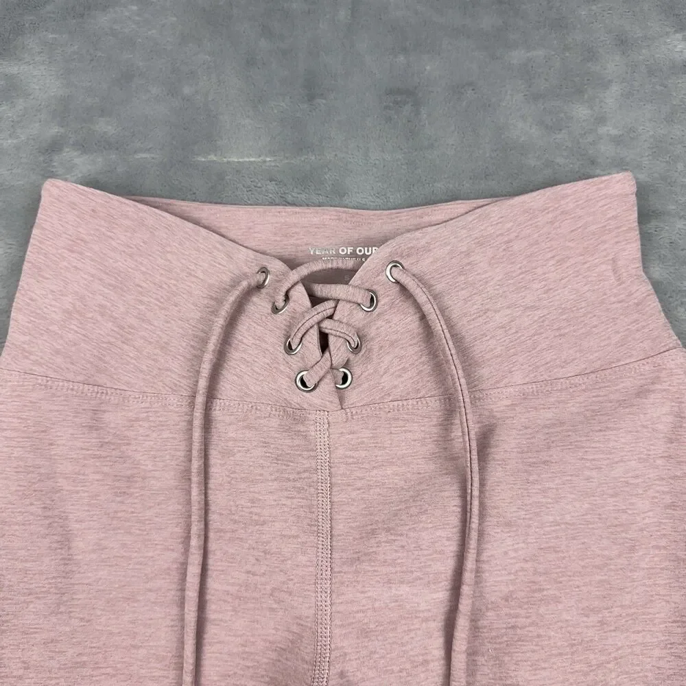YEAR OF OURS Football Leggings Womens Size Small Pink Lace Up Stretch Athleisure